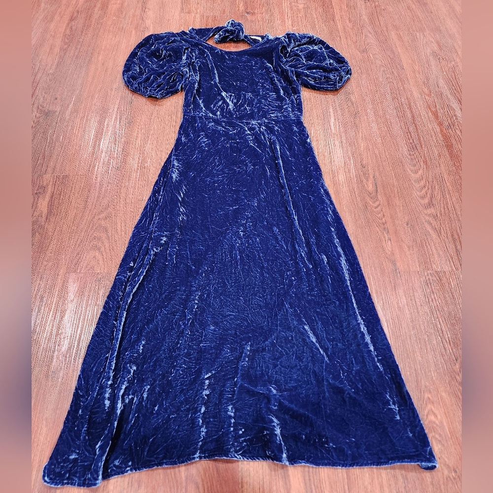 Reformation Livia Blue Velvet Dress - Picture 4 of 7